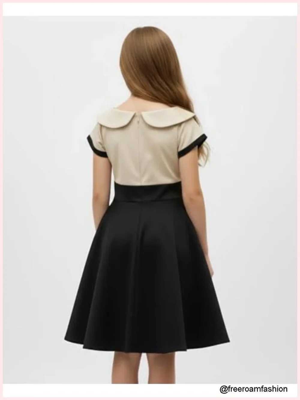 Full Circle Flared Skirt Vintage 50's Girls Dress with Decorative Buttons
